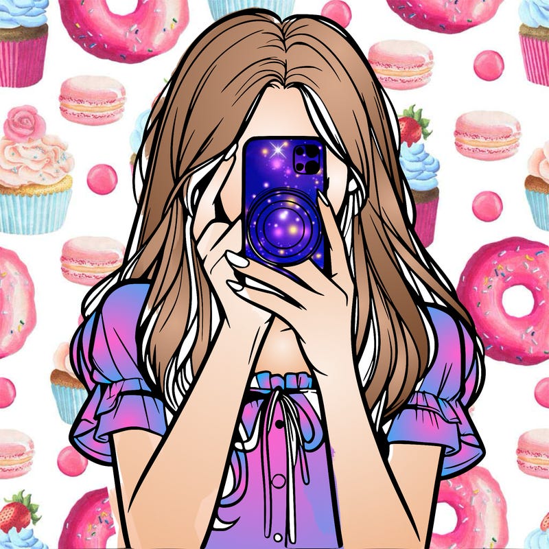 a realistic girl holding her phone taking pictures