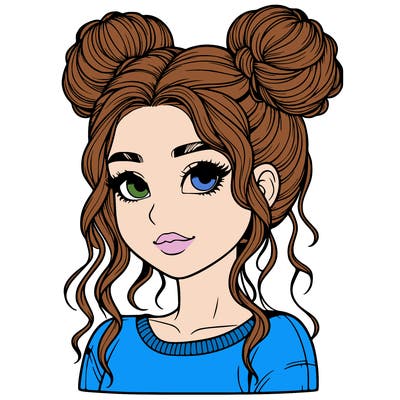 realistic girl with two buns in her hair
