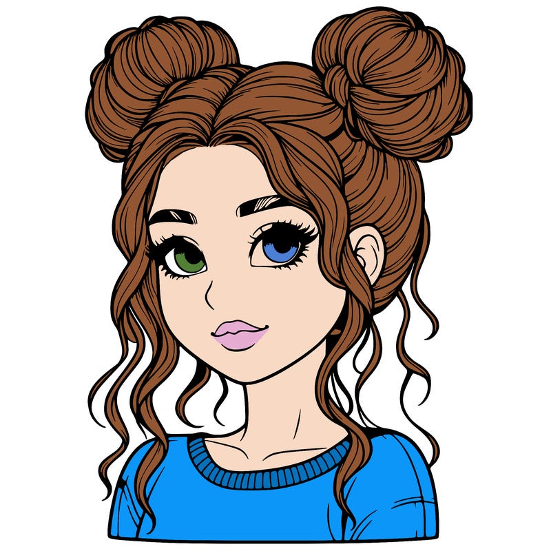 realistic girl with two buns in her hair