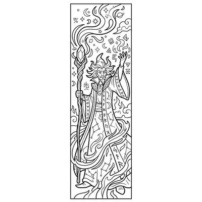 Journey into a realm of magic with this intricate sorcerer coloring bookmark, designed to hold your place in any spellbook or fantasy novel. Adorned with mystical runes and celestial elements, it's a powerful statement piece for every reader.