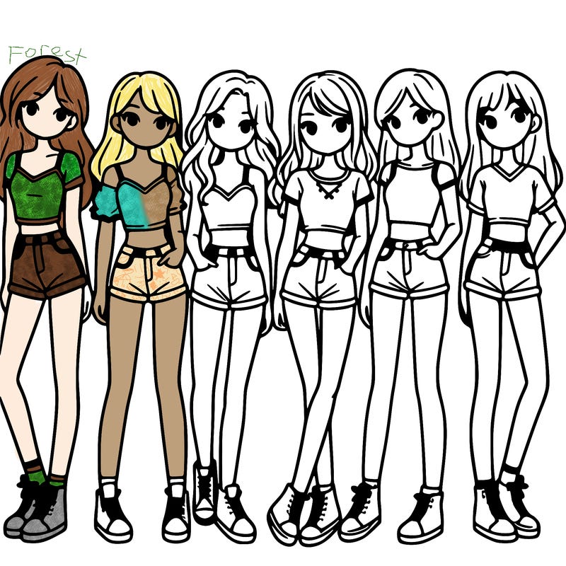a group of girls wearing crop tops and shorts