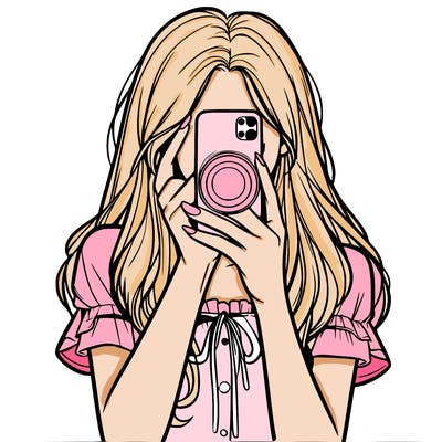 a realistic girl holding her phone taking pictures