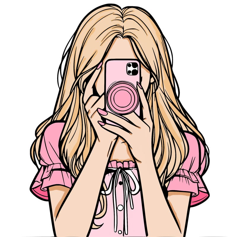 a realistic girl holding her phone taking pictures