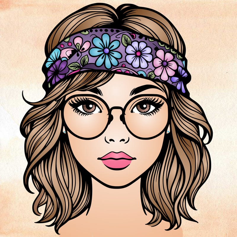 hippie girl with glasses realistic