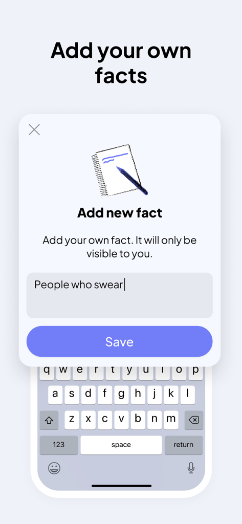 Facts - Daily Random Trivia - 事実毎日のランダム雑学アプリで個人的な事実を追加するためのインターフェース