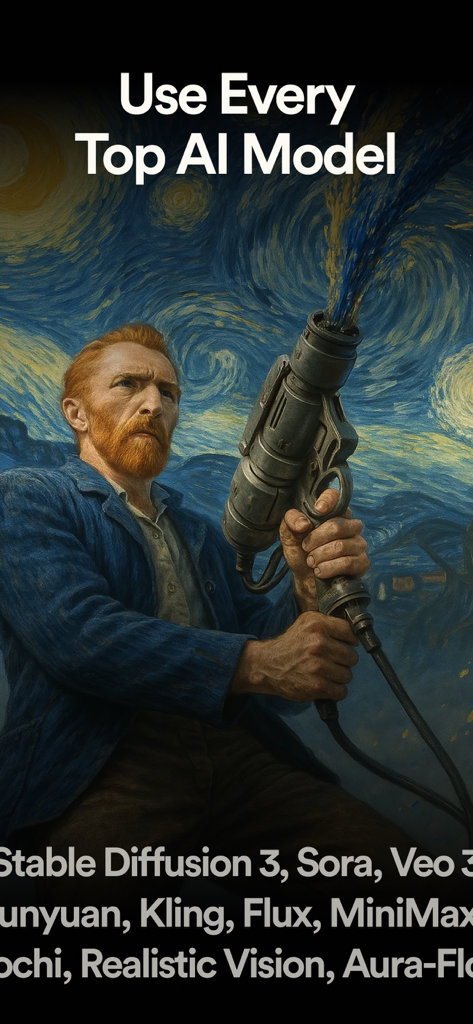 AI Canvas - AI Image Generator - Van Gogh style digital art representing the top AI models available in the app