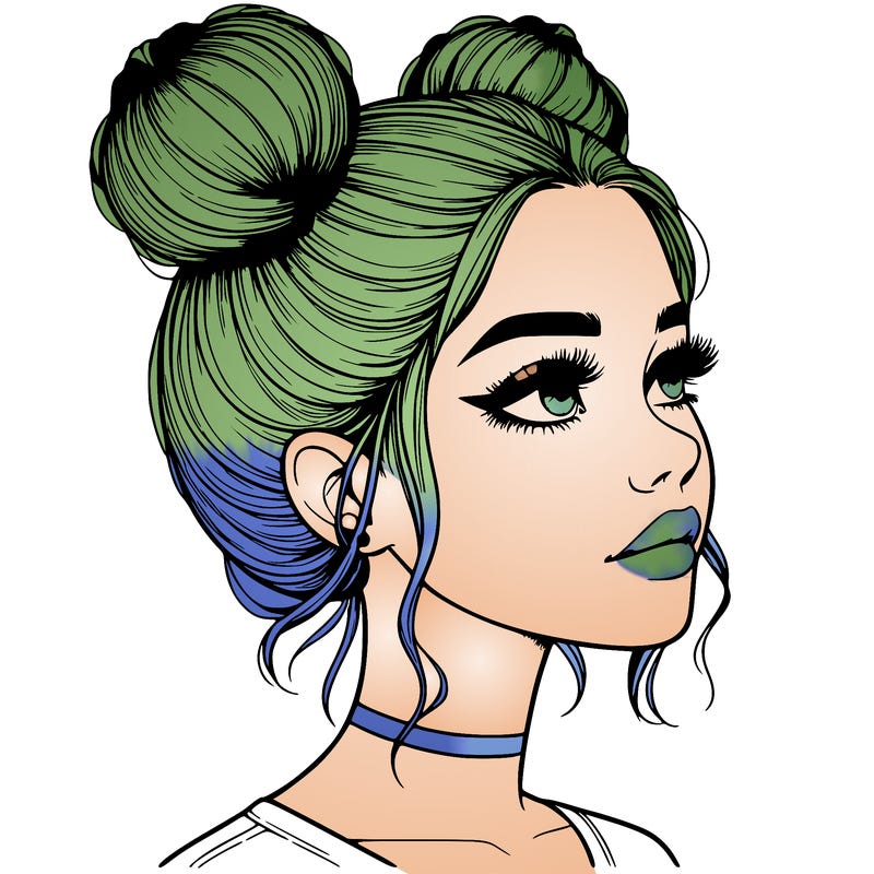 realistic girl with buns on the top of her head