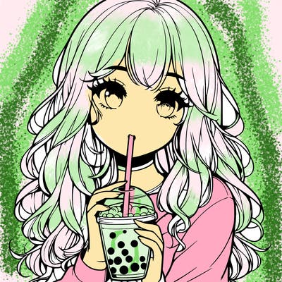 realistic girl drink a boba