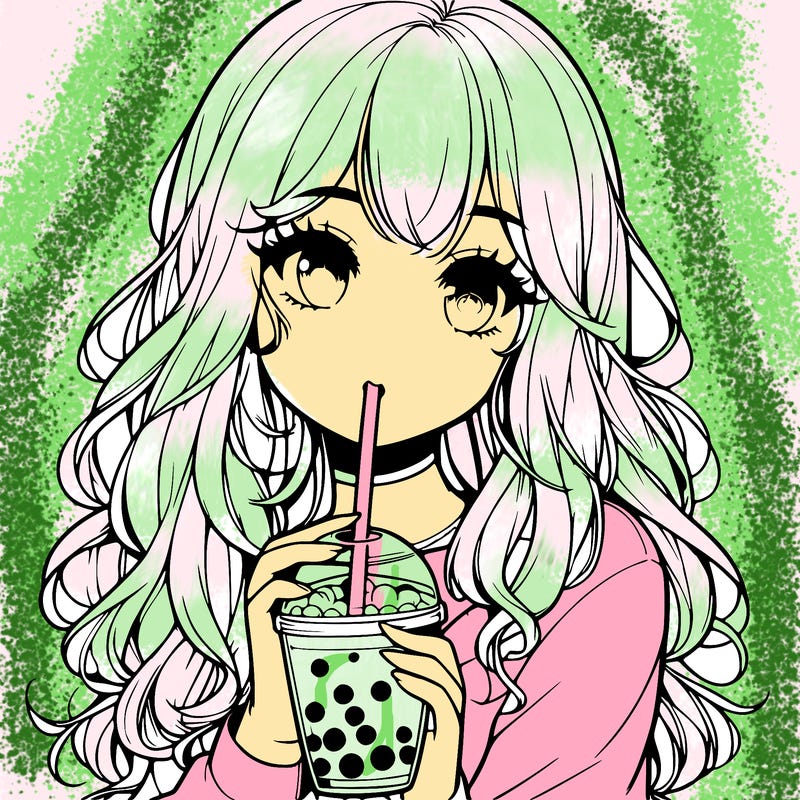realistic girl drink a boba
