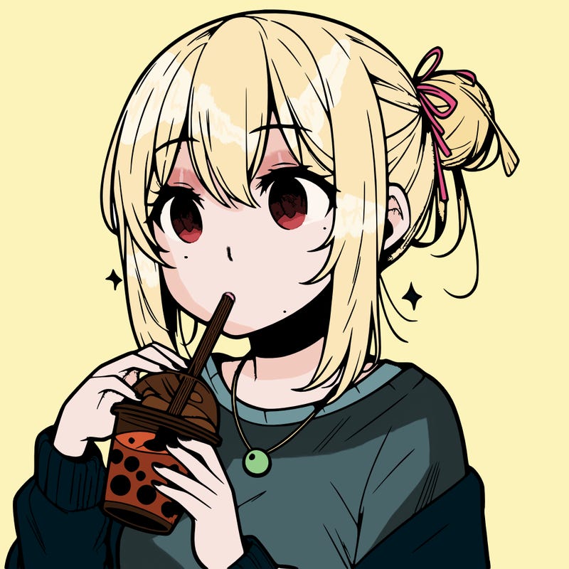 manga character drinking boba