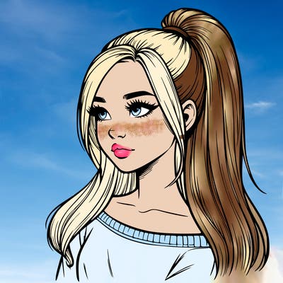 realistic girl with a high ponytail