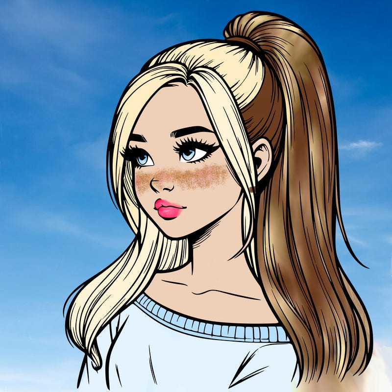 realistic girl with a high ponytail