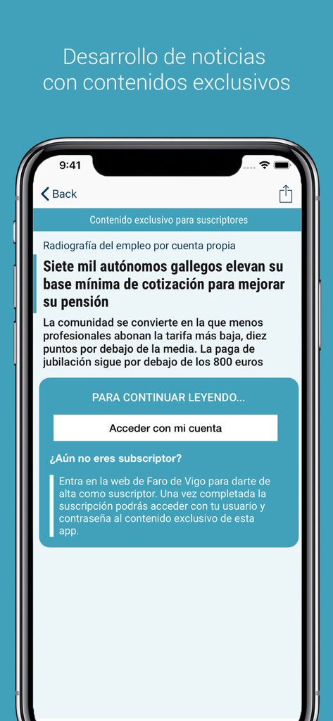 Faro de Vigo - Faro de Vigo app showing a subscription gate for exclusive local news articles