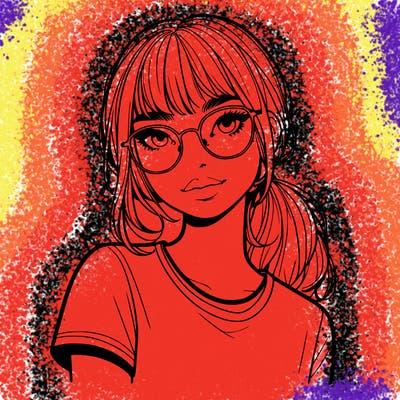 realistic girl with freckles and clear glasses