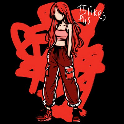 girl in baggy pants crop top and long hair