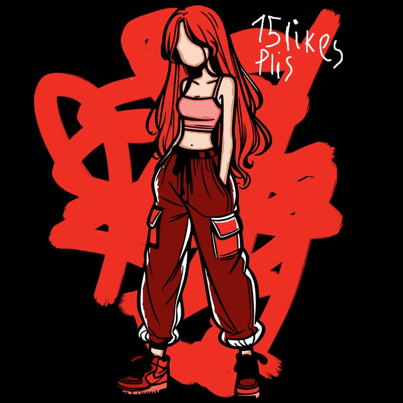 girl in baggy pants crop top and long hair