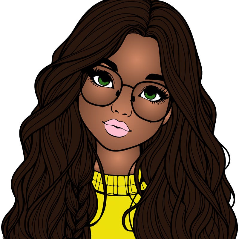 girl with long hair and freckles and glasses realistic
