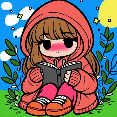 girl in oversized hoodie reading a book
