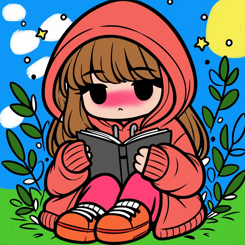 girl in oversized hoodie reading a book