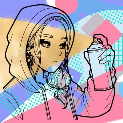 a realistic girl, spray painting