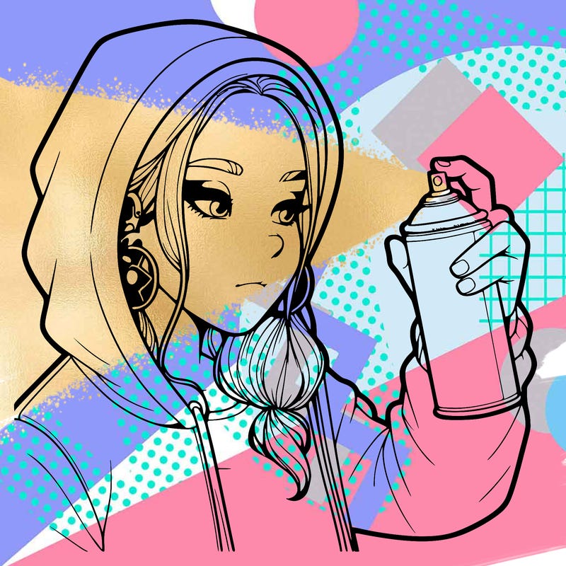 a realistic girl, spray painting