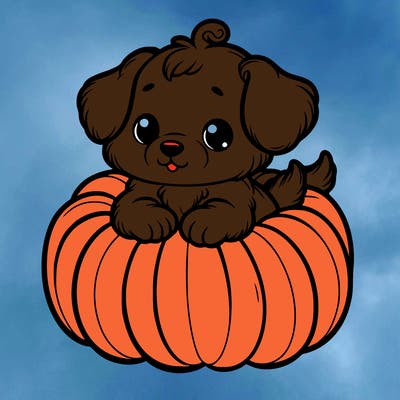 cute little puppy in a pumpkin