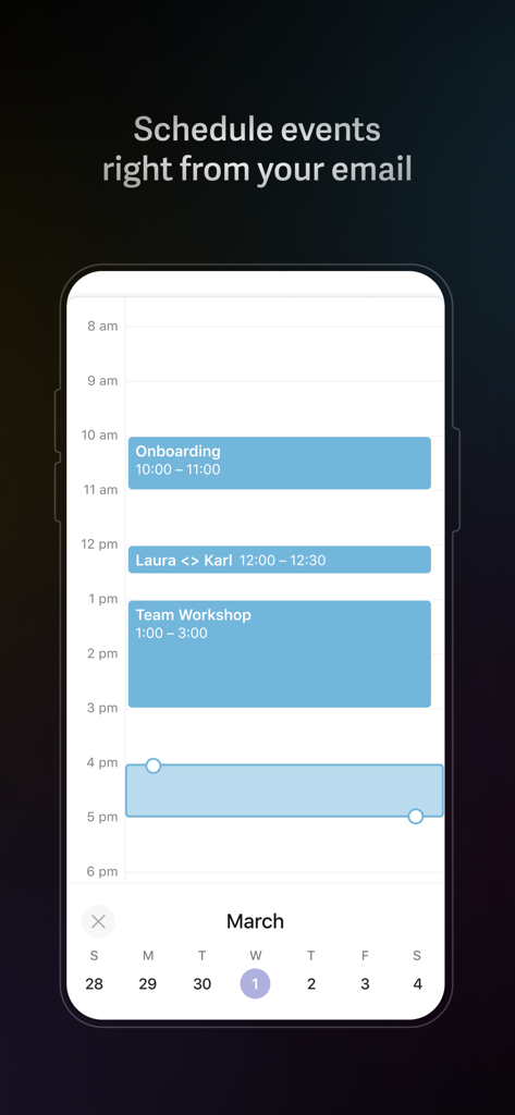 Superhuman Mail - Integrated calendar in Superhuman Mail for scheduling events directly from the inbox