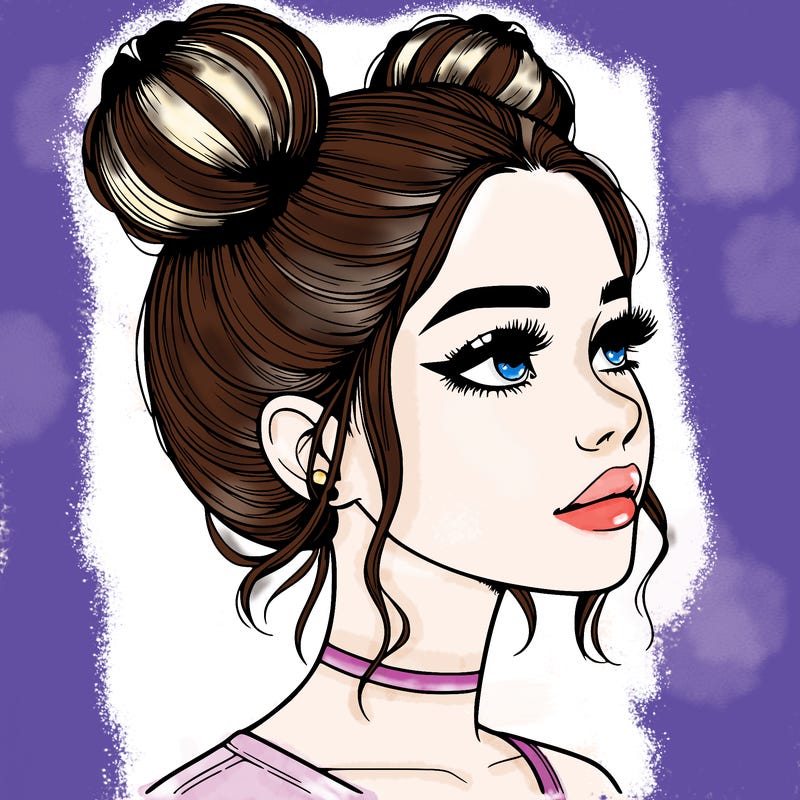 realistic girl with buns on the top of her head