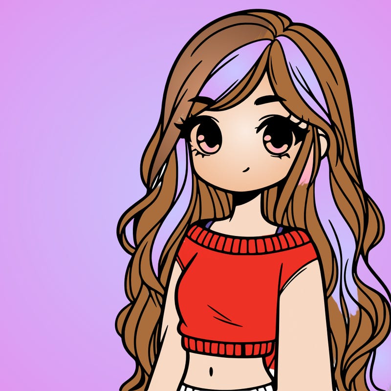 girl with long hair and a crop top with a sweater