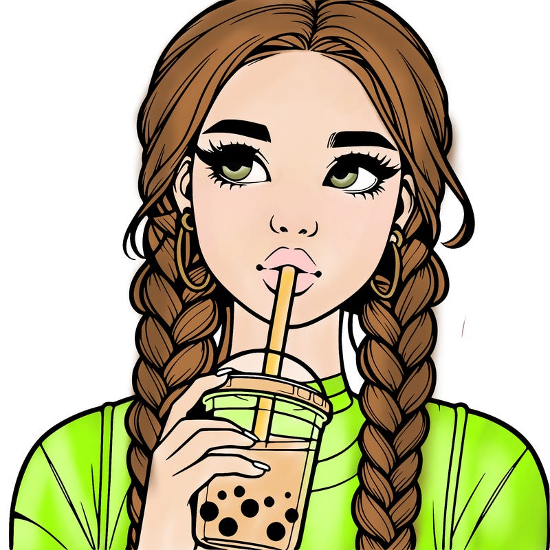 realistic girl with braided hair drinking boba
