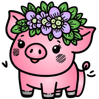 a piggy wearing a flower crown 👑