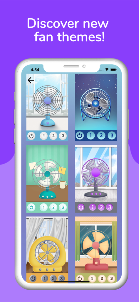 Sleep Fan: Relax & Sleep Sound - A selection of six colorful fan themes in the Sleep Fan app