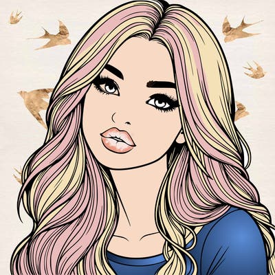 realistic girl with hair on her hair and lips