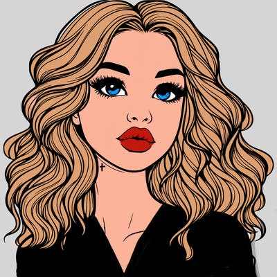 realistic girl with wavy hair and lips