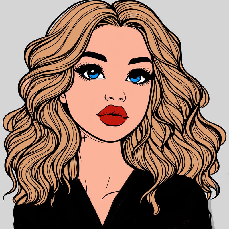 realistic girl with wavy hair and lips