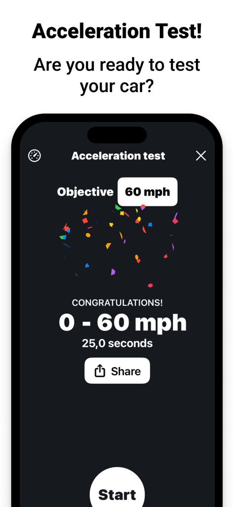 Digital GPS Odometer acceleration test result screen