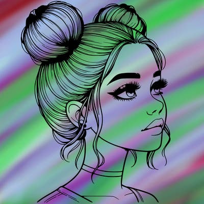 realistic girl with buns on the top of her head