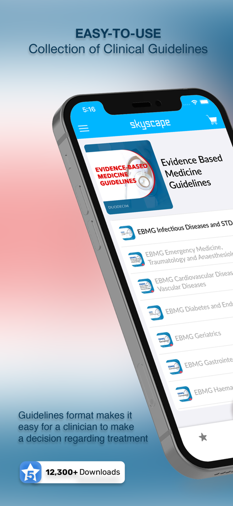 Evidence Based Medicine Guide - Smartphone screen displaying the Evidence Based Medicine Guide app with various clinical guidelines categories