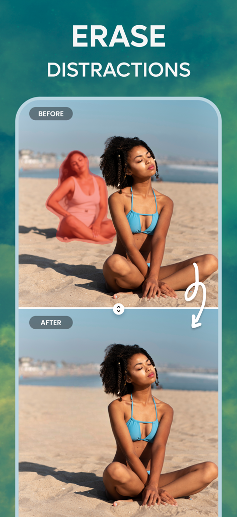 ビーチ写真から人物を削除したビフォーアフター比較