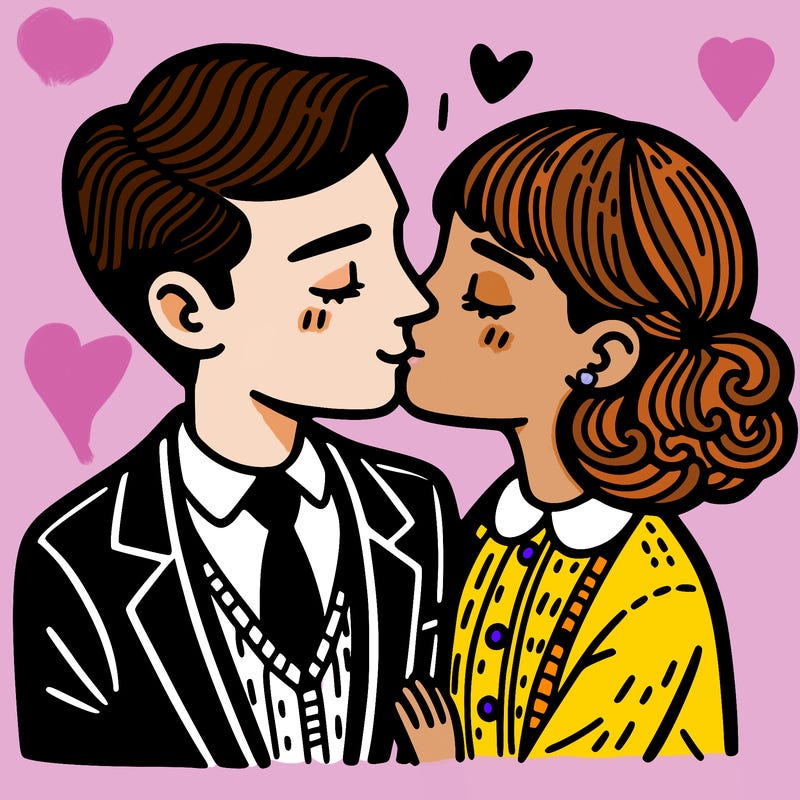 man and woman kissing