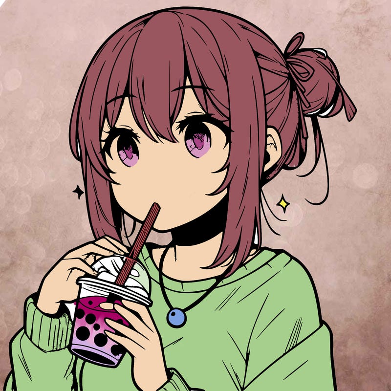 manga character drinking boba
