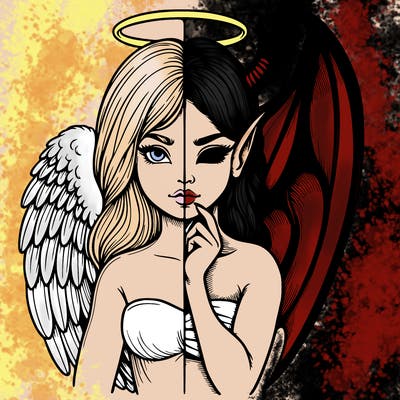 realistic angel half demon