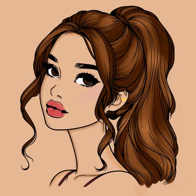 realistic girl with a ponytail on her hair and lips