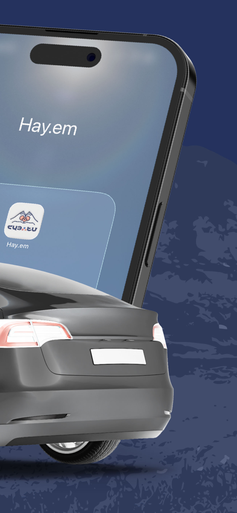 Hay.em Driver app icon on a smartphone with a grey car