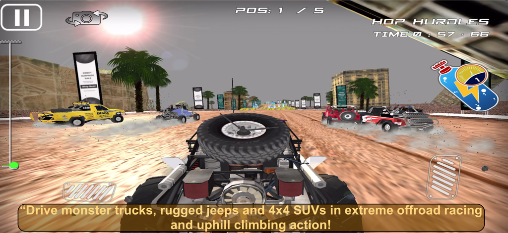 4x4 OFFROAD MONSTER TRUCK RACE - Monster trucks e veículos offroad a competir numa pista desértica poeirenta no jogo 4x4 Offroad Monster Truck Race.