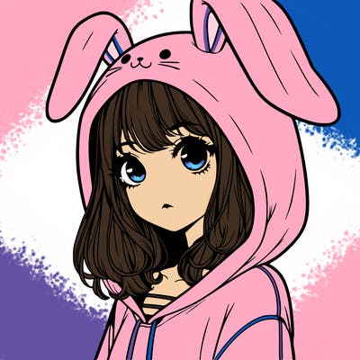 realistic girl wearing a bunny hoodie