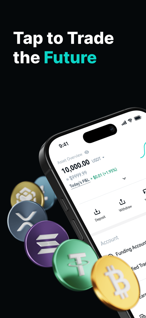 ZMEX mobile app dashboard displaying cryptocurrency trading options and portfolio balance