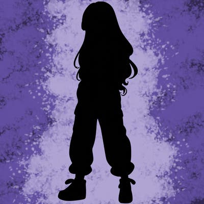 girl in baggy pants crop top and long hair