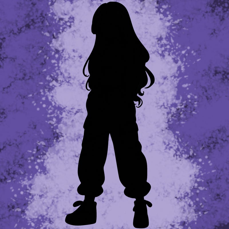 girl in baggy pants crop top and long hair