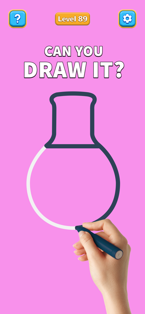 One Line: Drawing Puzzle Game - Eine Person zeichnet mit einer einzigen durchgehenden Linie eine Flasche in einem Gehirntrainings-Puzzle-Spiel